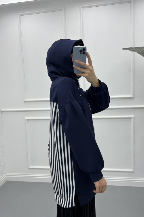 Striped Back Cardigan Navy Blue