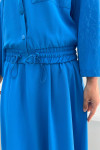 Embroidered Pleated Skirt Set Blue