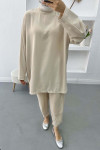 Embroidered Tunic Set Beige