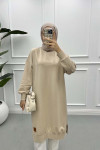 Embroidered Long Tunic Beige