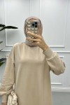 Embroidered Long Tunic Beige