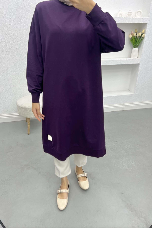 Embroidered Long Tunic Plum