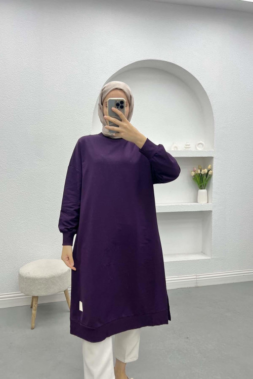 Embroidered Long Tunic Plum