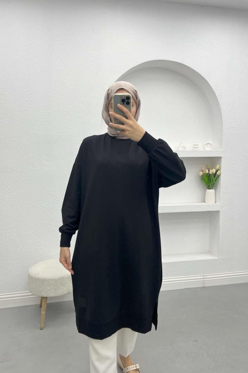 Embroidered Long Tunic Black