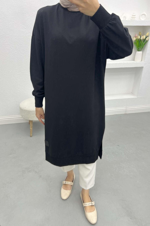 Embroidered Long Tunic Black