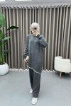 Asymmetric Cut Embroidered Suit Gray