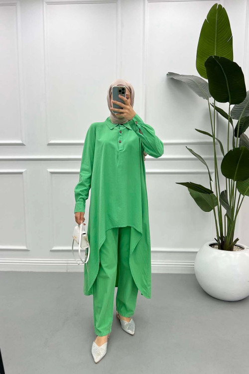 Asymmetrical Cut Trouser Suit Green