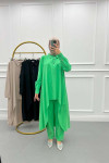 Asymmetrical Cut Trouser Suit Green