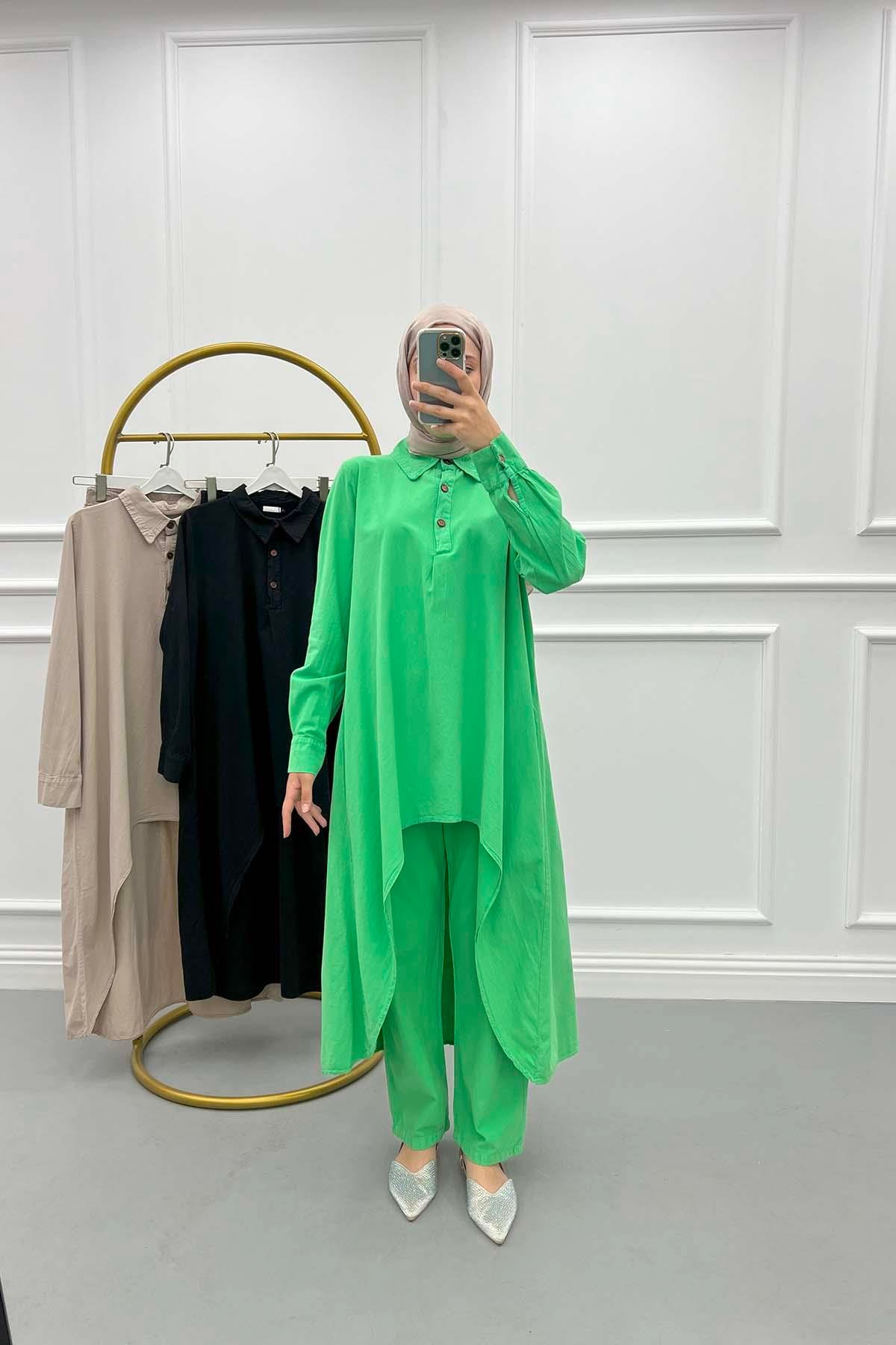 Asymmetrical Cut Trouser Suit Green