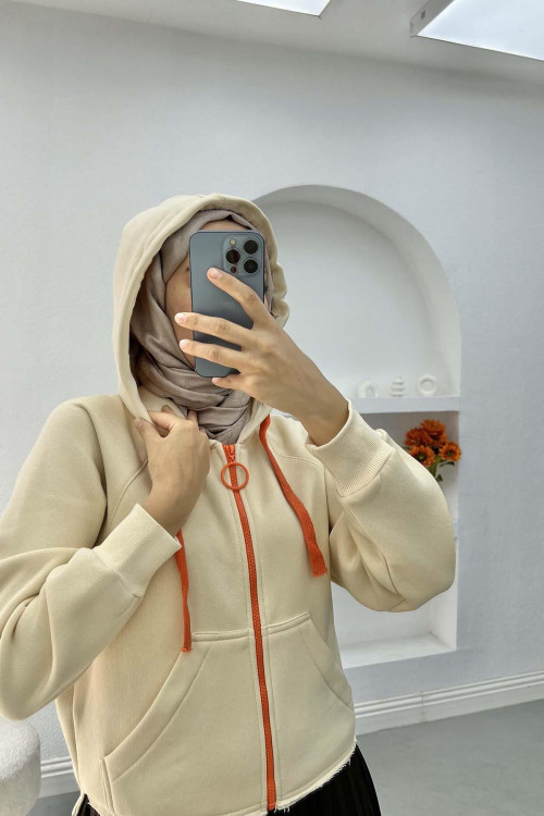 Asymmetric Cut Sweatshirt Beige