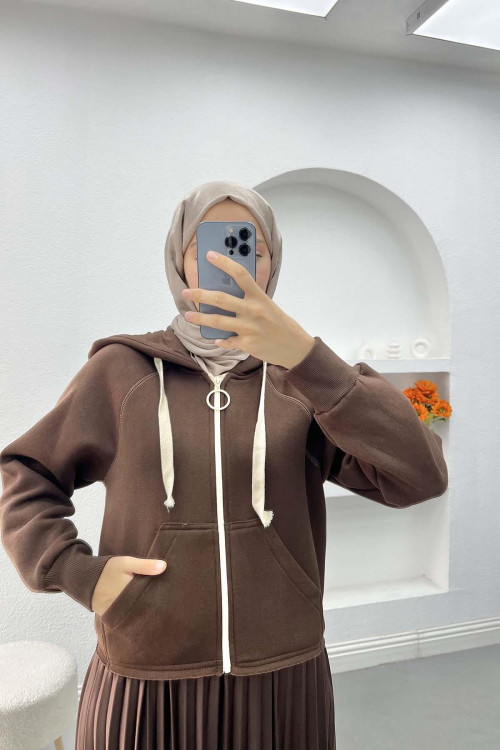 Asymmetric Cut Sweatshirt Brown