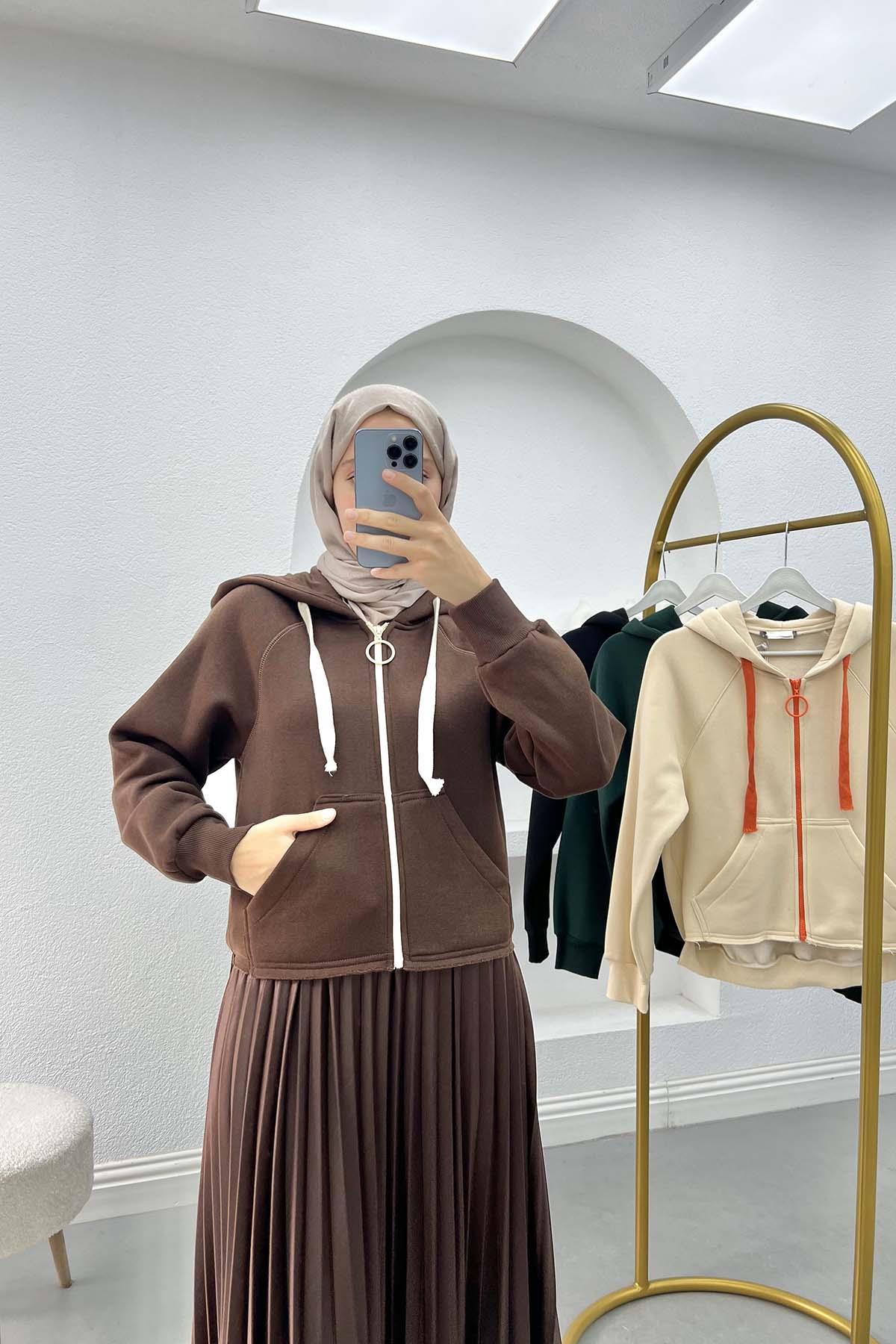 Asymmetric Cut Sweatshirt Brown