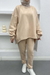 Asymmetrical Cut Three Thread Suit Beige