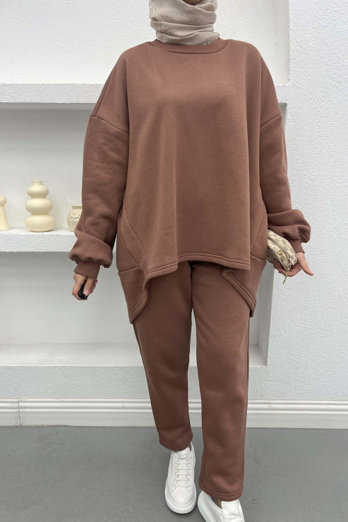 Asymmetrical Cut Three Thread Suit Brown