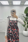 Strap Patterned Dress Black