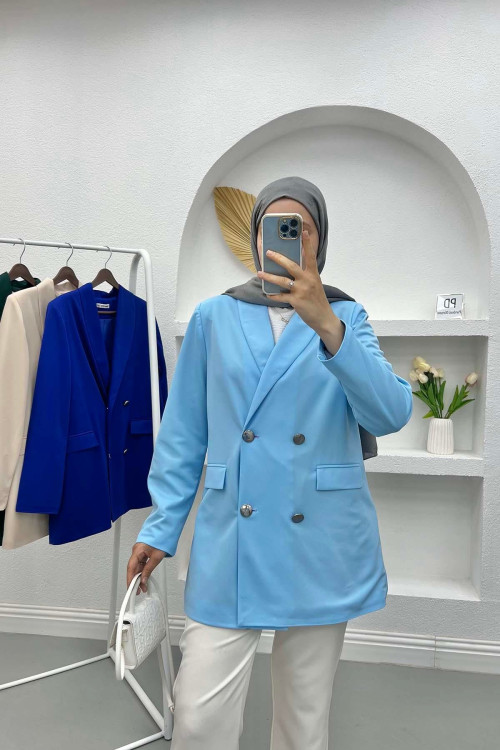 Lined Blazer Jacket Blue