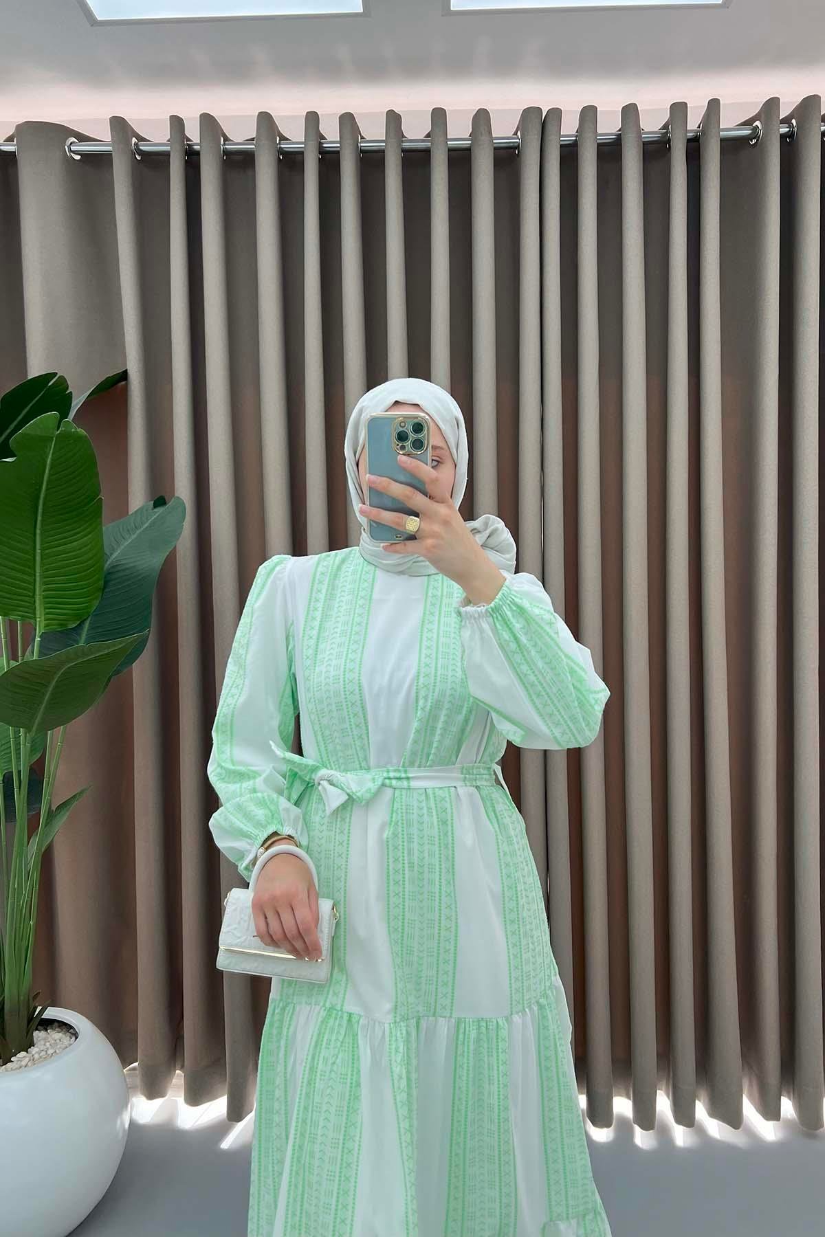 Lined Patterned Dress Green