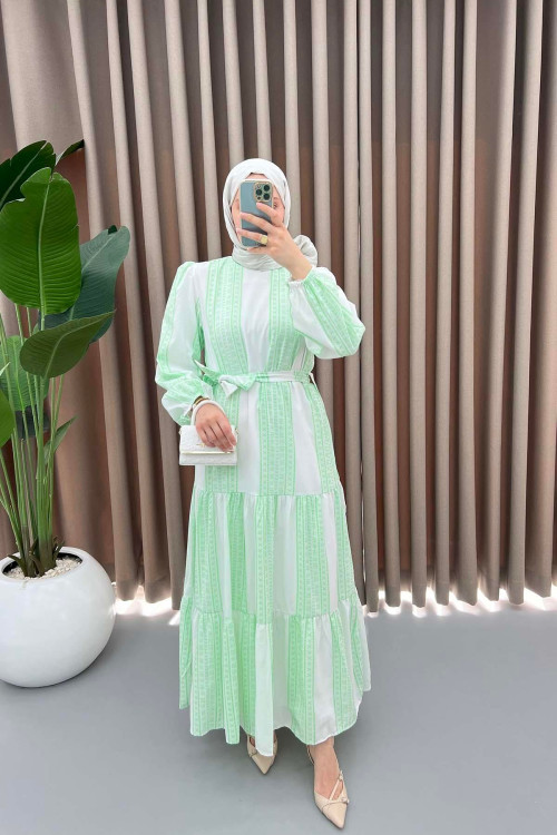 Lined Patterned Dress Green