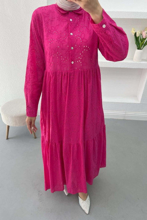 Lined Cutwork Dress Fuchsia