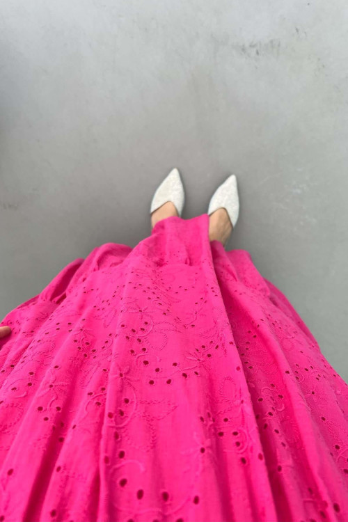 Lined Cutwork Dress Fuchsia