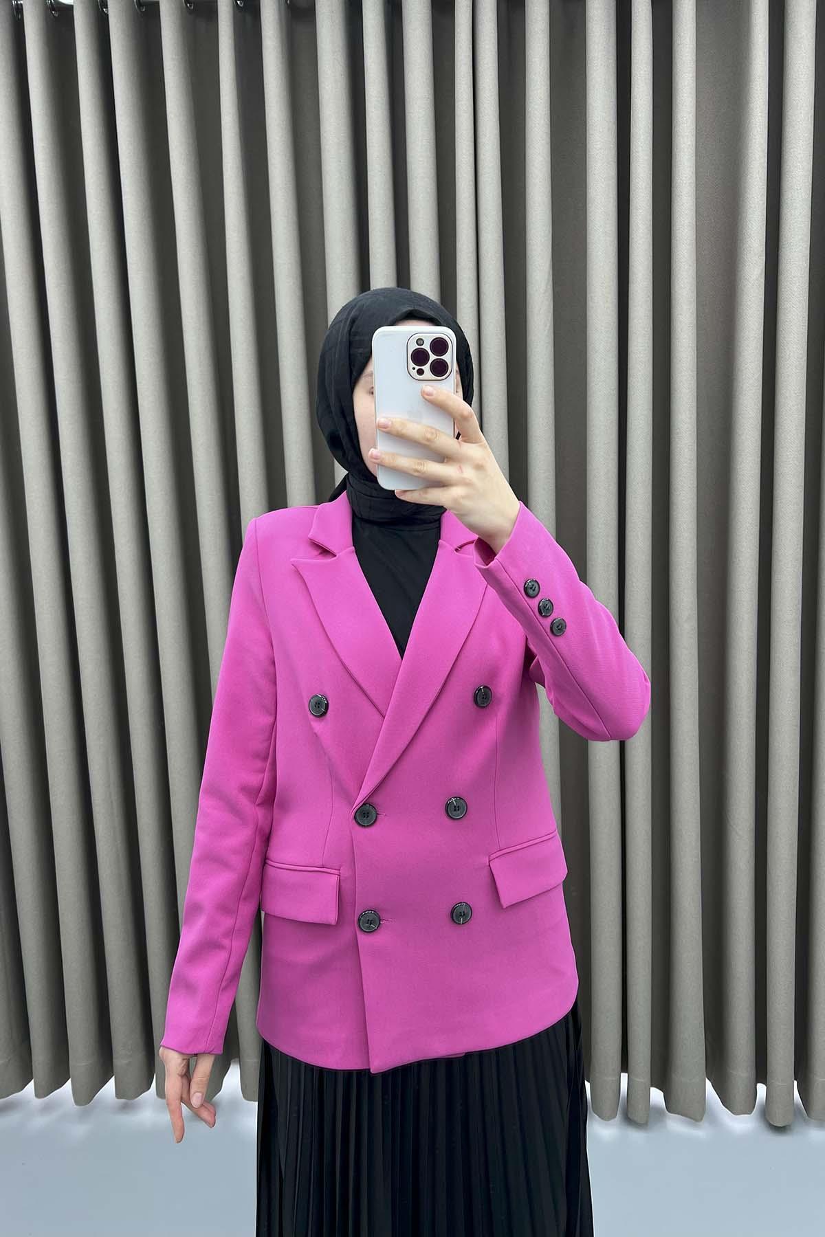 Lined Double Breasted Jacket Fuchsia