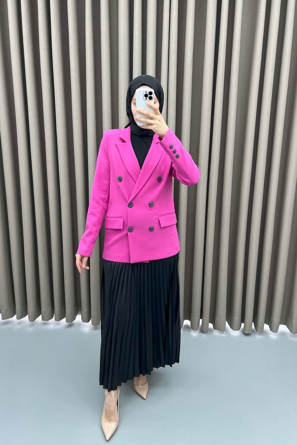 Lined Double Breasted Jacket Fuchsia