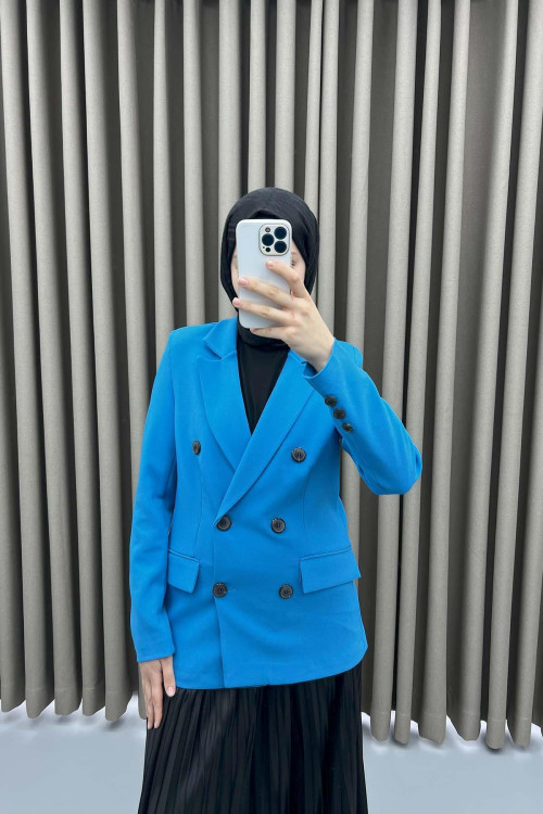 Lined Double Breasted Jacket Blue