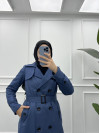 Lined Belted Buttoned Trench Coat Indigo