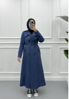 Lined Belted Buttoned Trench Coat Indigo