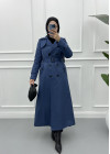 Lined Belted Buttoned Trench Coat Indigo