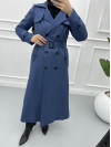 Lined Belted Buttoned Trench Coat Indigo