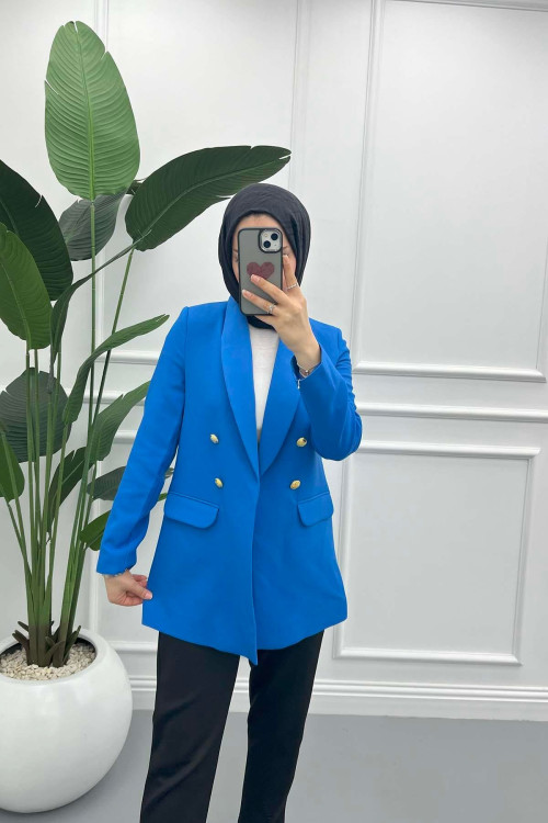 Lined Shawl Collar Jacket Blue