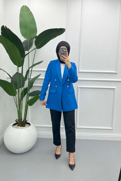 Lined Shawl Collar Jacket Blue