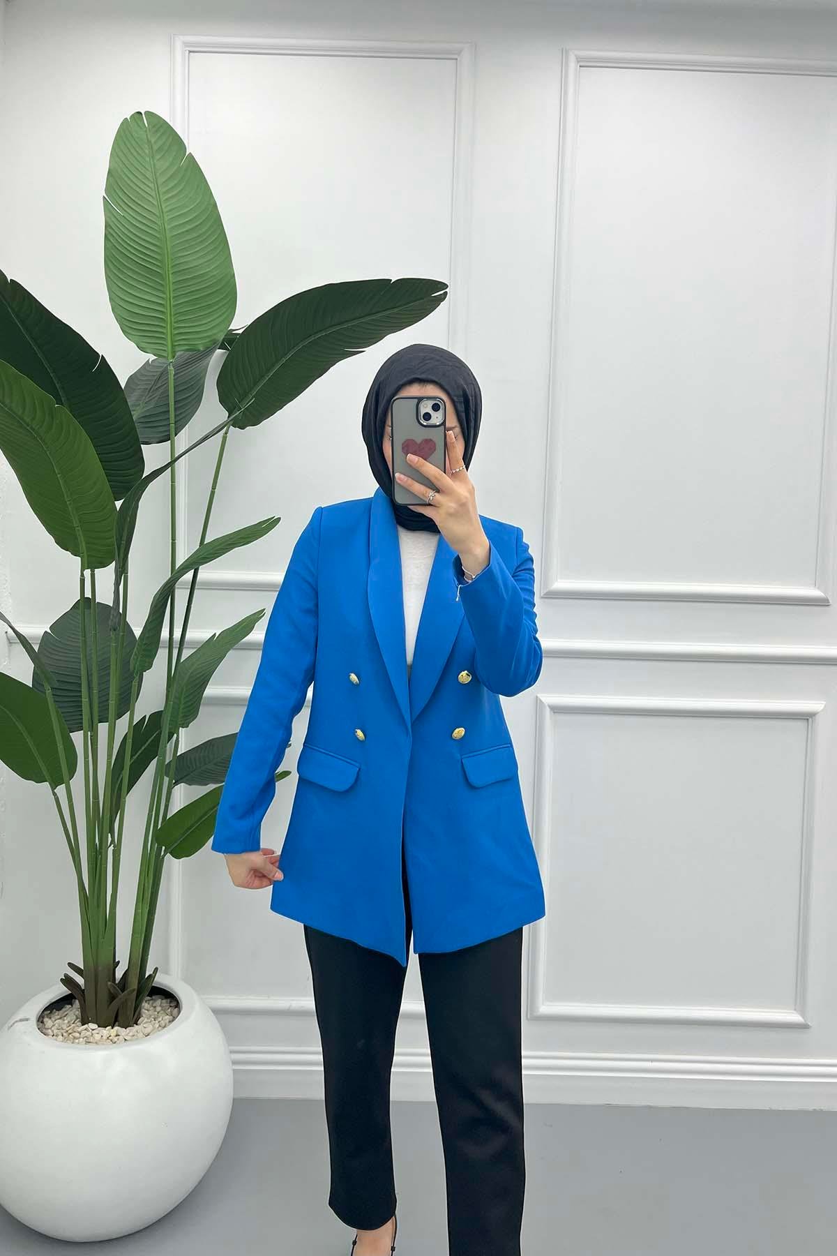 Lined Shawl Collar Jacket Blue