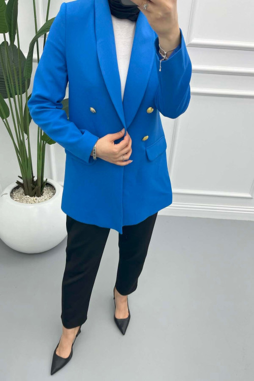 Lined Shawl Collar Jacket Blue