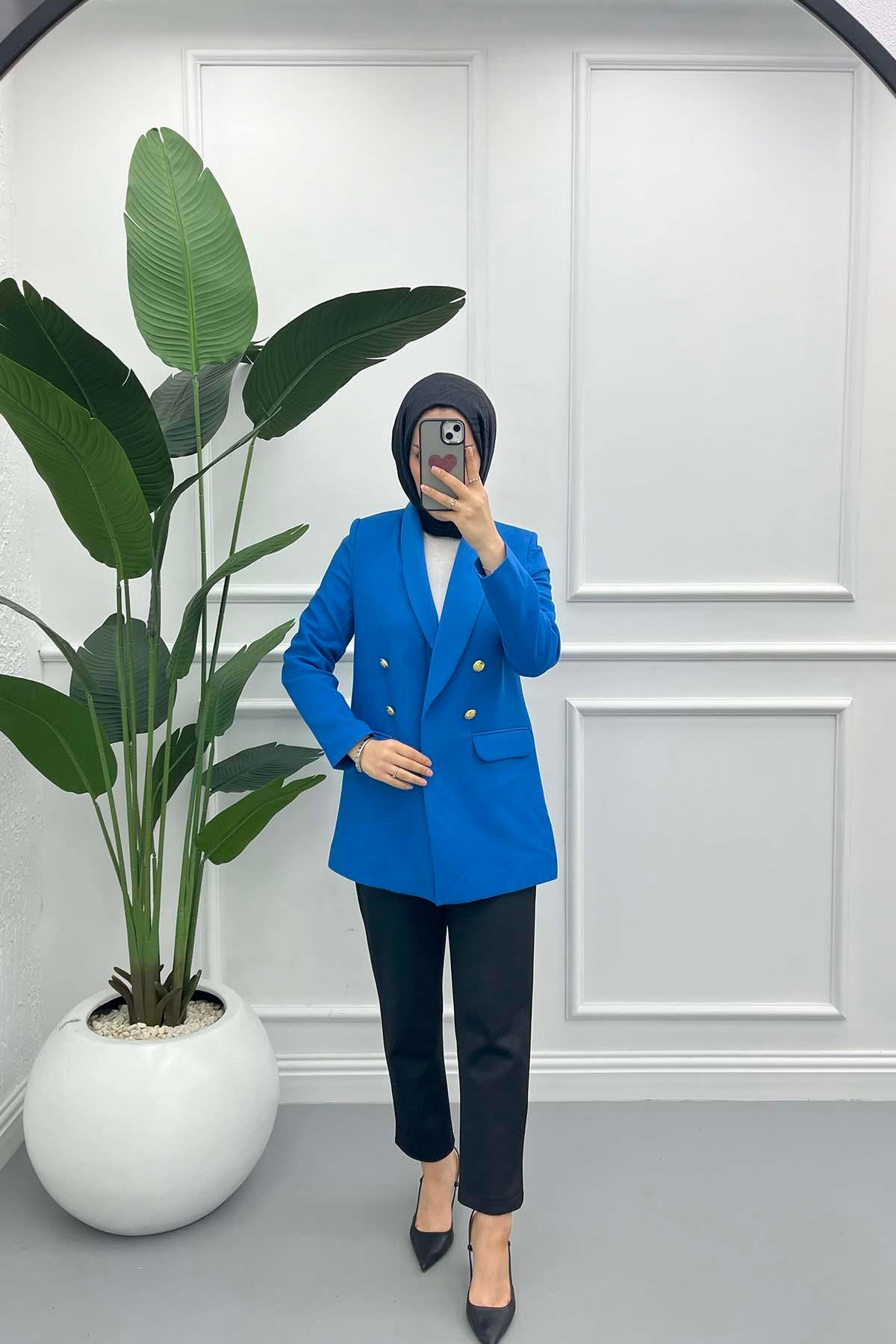 Lined Shawl Collar Jacket Blue