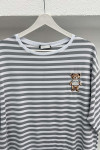 Teddy Bear Figured Striped T-Shirt Gray