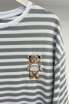 Teddy Bear Figured Striped T-Shirt Gray