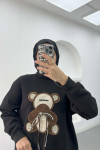 Bear Figured Stoned Sweatshirt Black