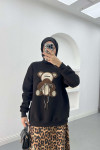 Bear Figured Stoned Sweatshirt Black