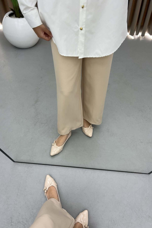 Tie Detailed Trousers Beige