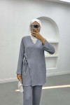 Laced Crepe Suit Light Gray