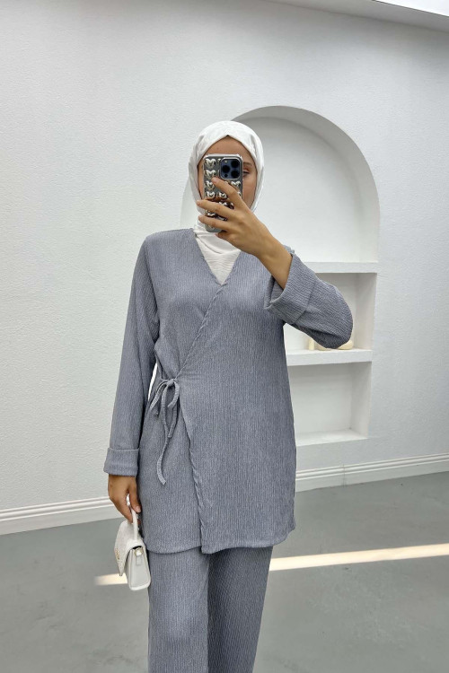 Laced Crepe Suit Light Gray