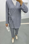 Laced Crepe Suit Light Gray