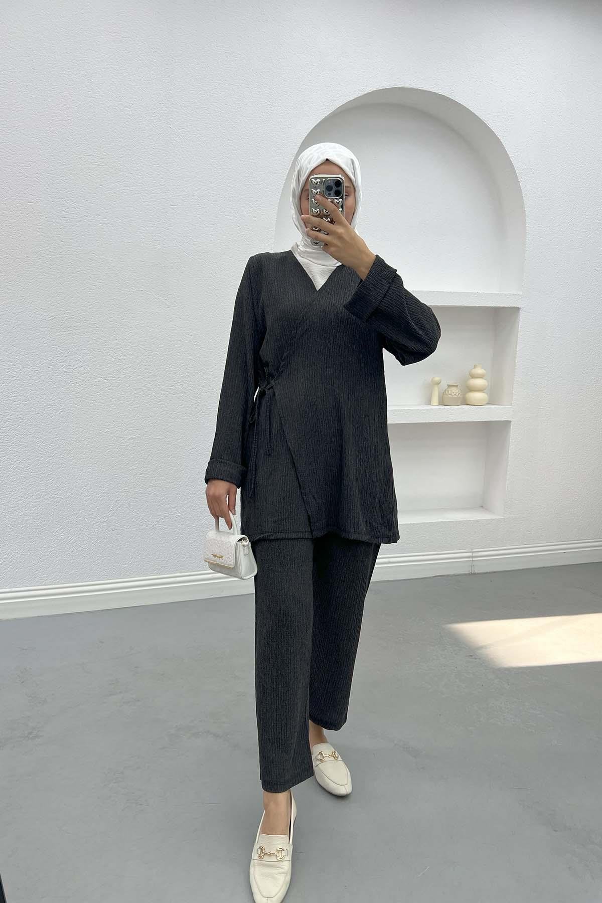 Tied Crepe Suit Dark-Grey