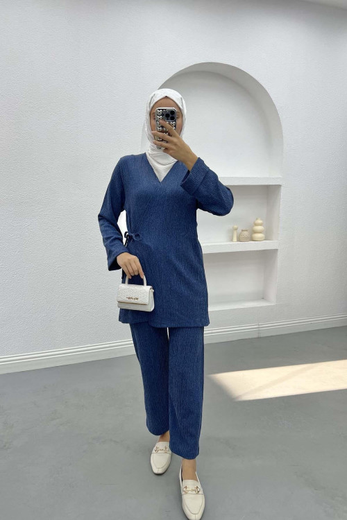 Tied Crepe Suit Navy Blue