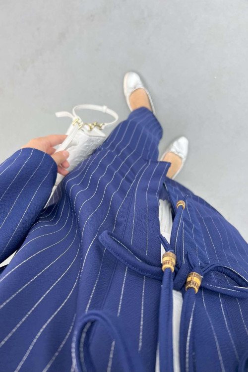 Tied Striped Suit Navy Blue