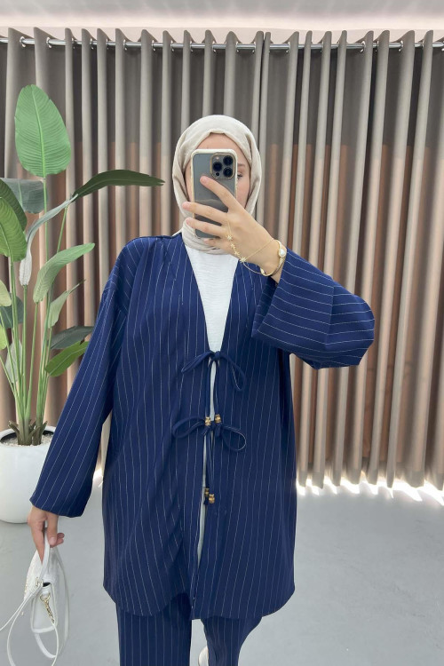 Tied Striped Suit Navy Blue