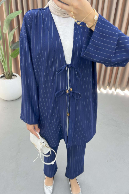 Tied Striped Suit Navy Blue