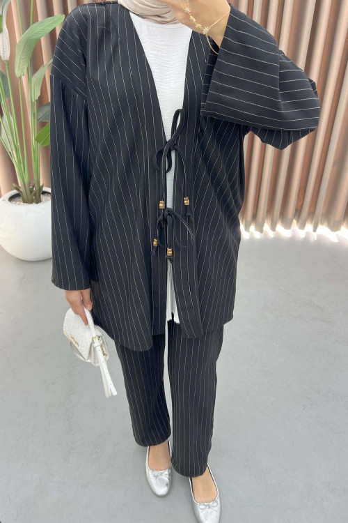 Tied Striped Suit Black